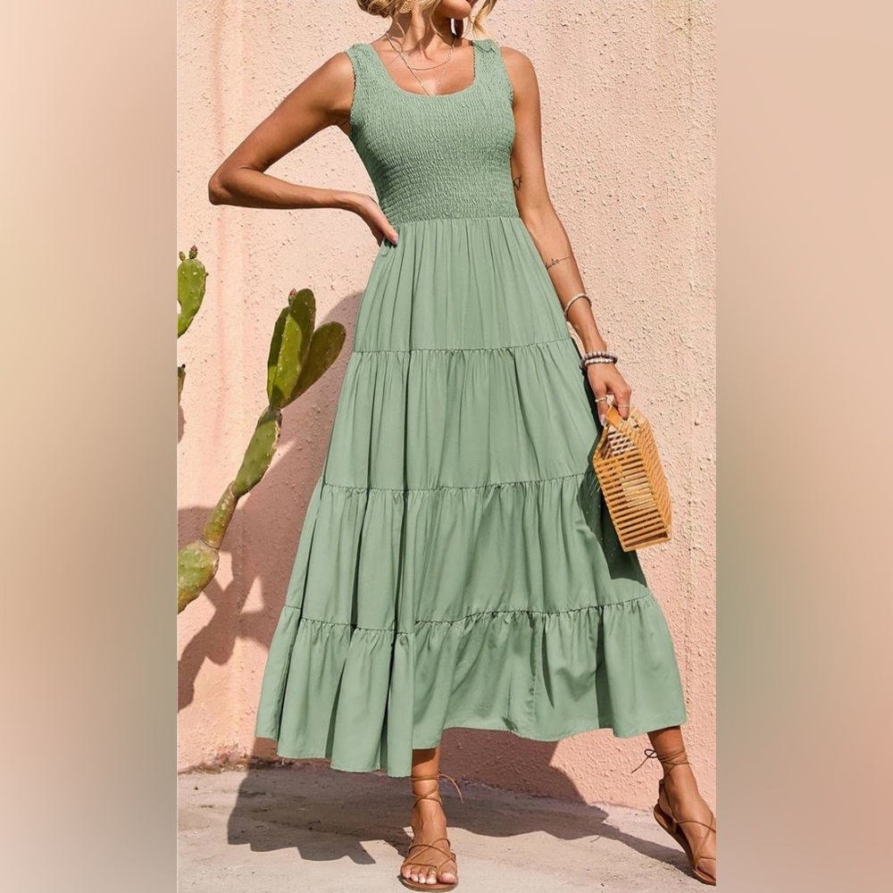 Maxi Sundress Smocked Tiered Tank Dress Sleeveless Beach